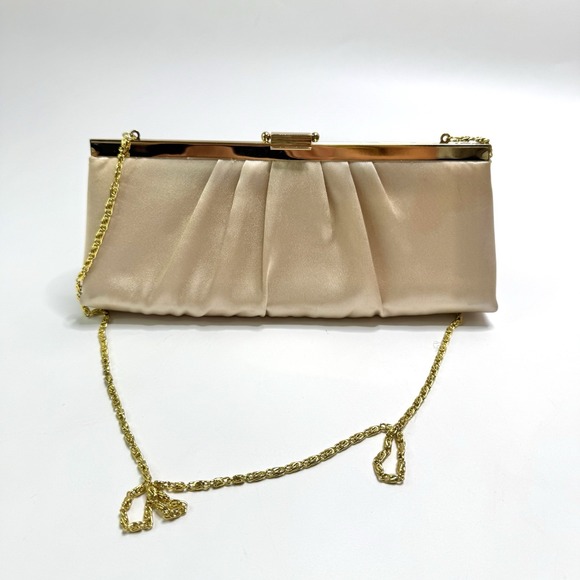 Jessica McClintock Handbags - Jessica McClintock Blaire Clutch Bag Purse Women's Champagne Satin Frame Evening